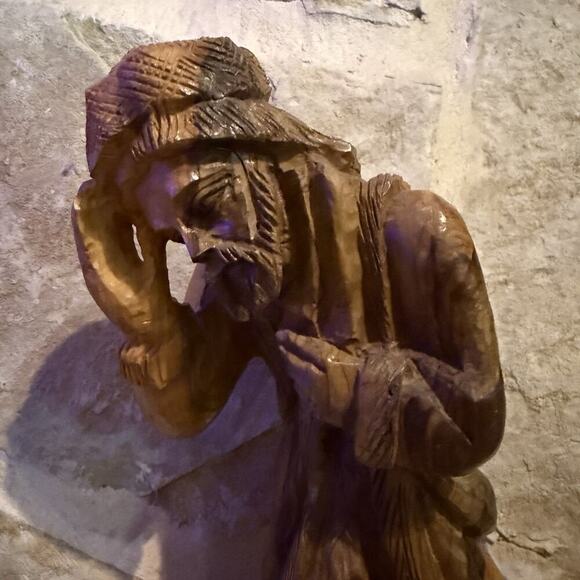 VTG 1975 Hand Carved Olive Wood Statue Man Sheep Shepherd 15" Old City Jerusalem - Picture 3 of 16